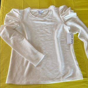 Nine West Ivory Puff-Sleeve Crewneck Top